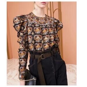 ULLA JOHNSON Alisha Embellished Linen And Cotton-blend Blouse Size 4